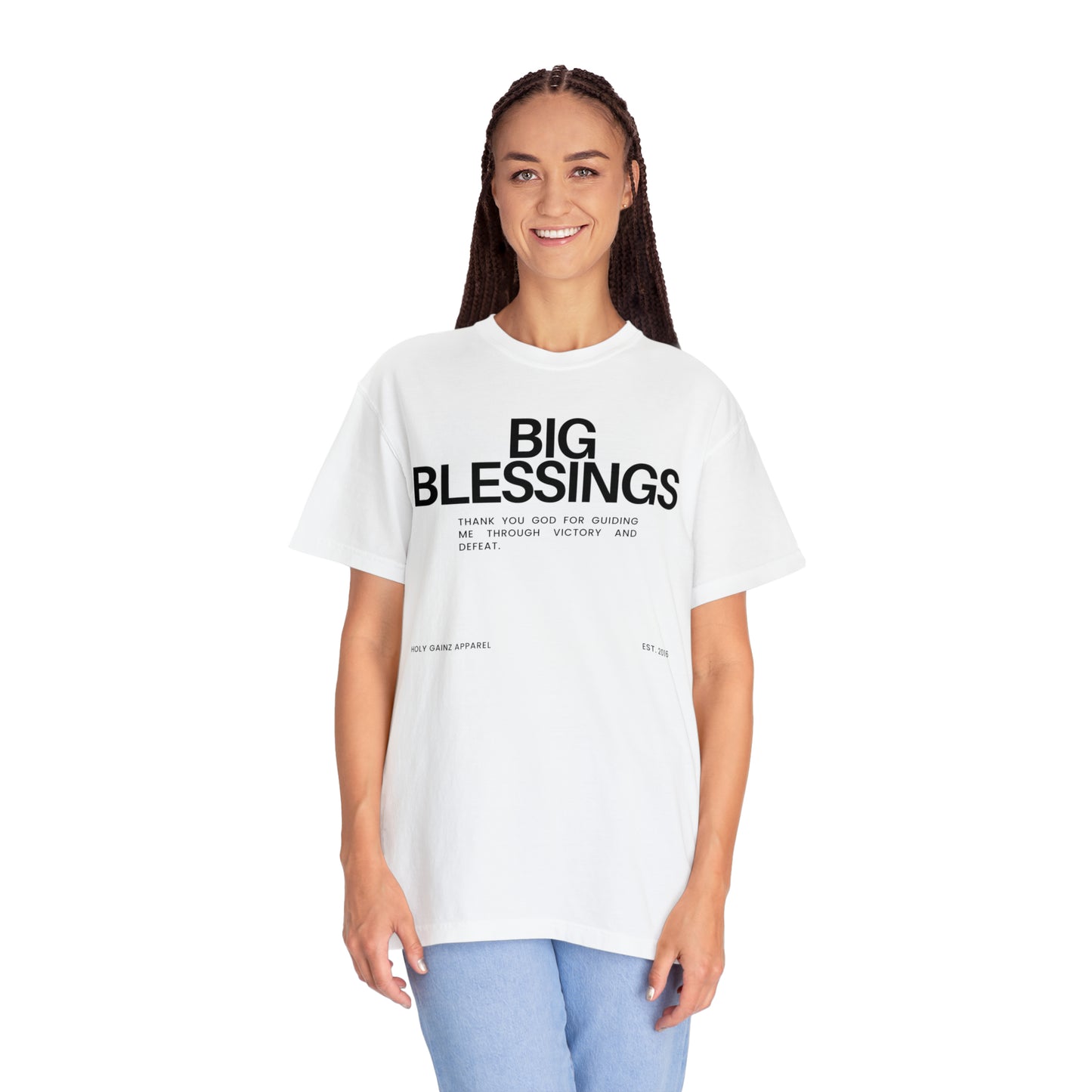 Holy Gainz Apparel Big Blessings Unisex Garment-Dyed Pump Cover Tee