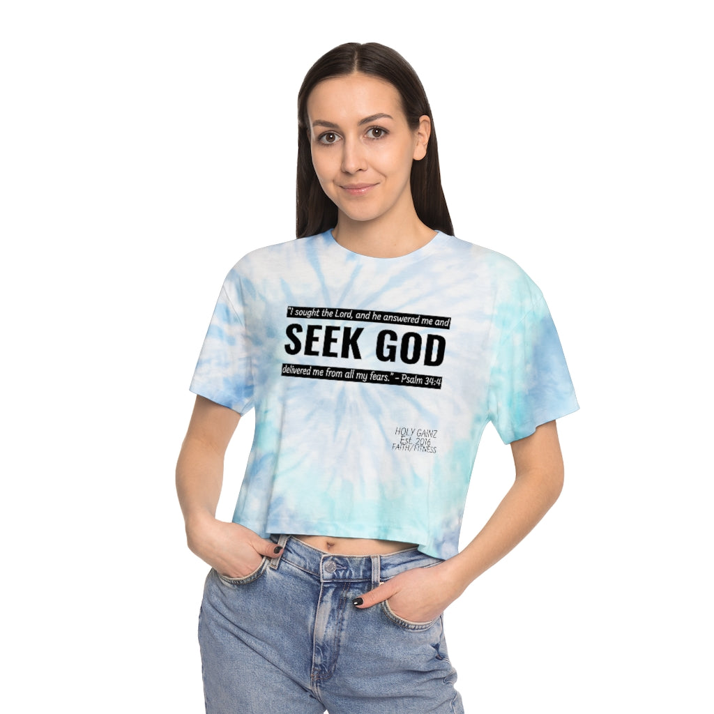 Holy Gainz Apparel Seek God Women's Tie-Dye Crop Tee