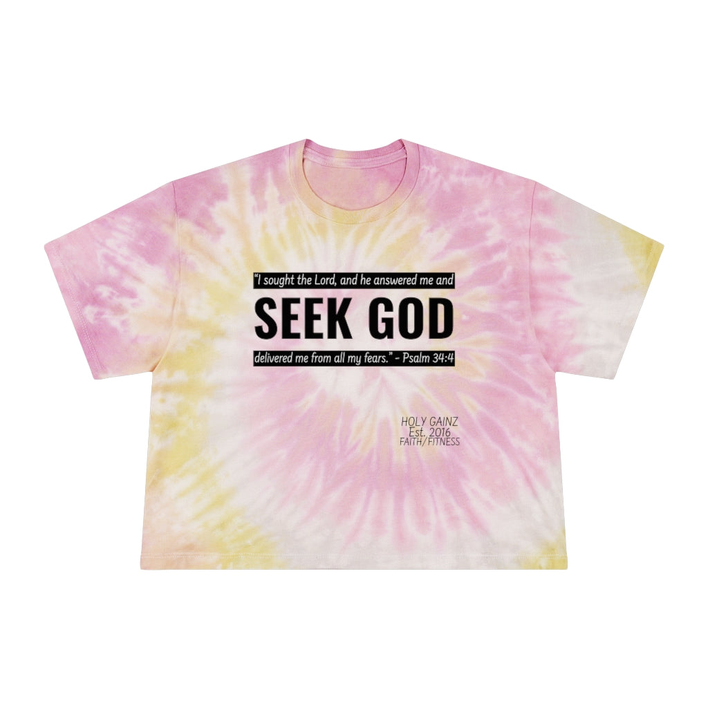Holy Gainz Apparel Seek God Women's Tie-Dye Crop Tee