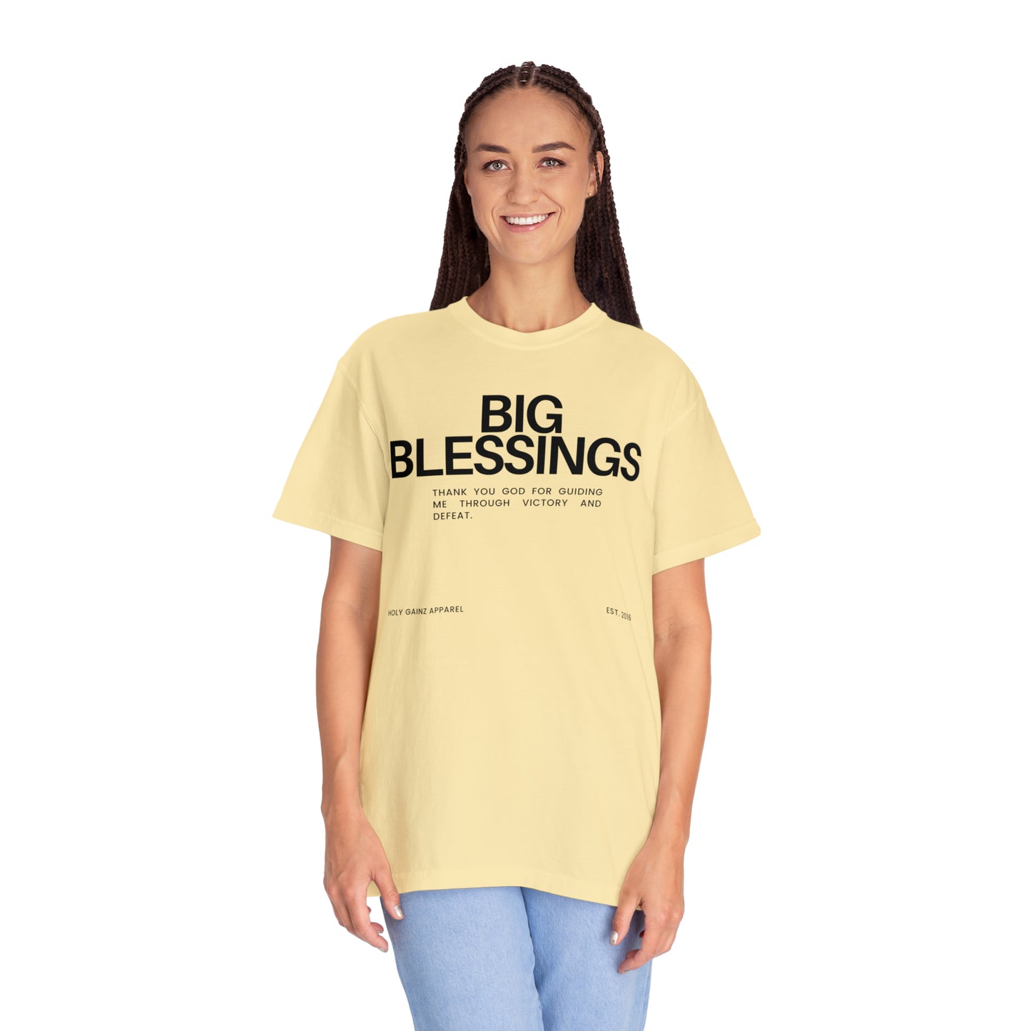 Holy Gainz Apparel Big Blessings Unisex Garment-Dyed Pump Cover Tee