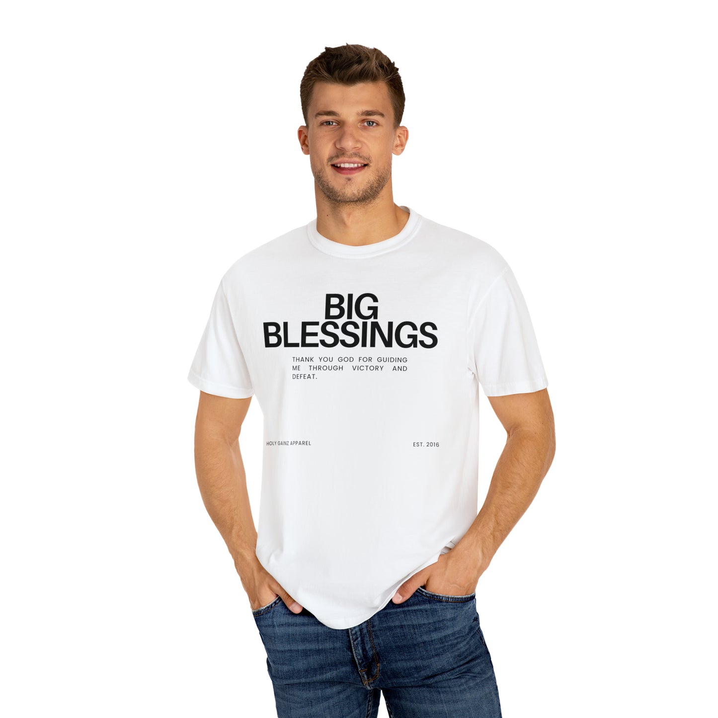 Holy Gainz Apparel Big Blessings Unisex Garment-Dyed Pump Cover Tee