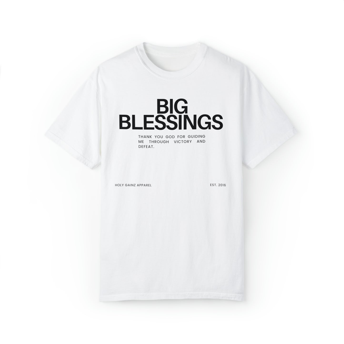 Holy Gainz Apparel Big Blessings Unisex Garment-Dyed Pump Cover Tee