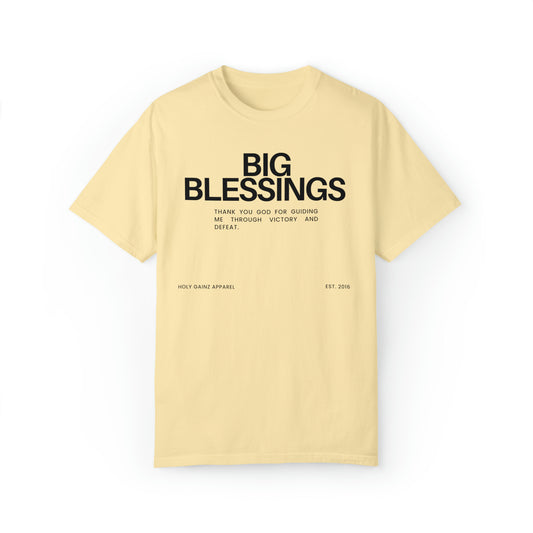 Holy Gainz Apparel Big Blessings Unisex Garment-Dyed Pump Cover Tee
