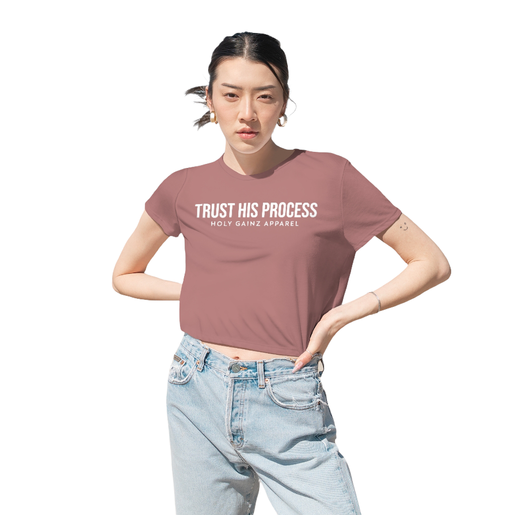 Holy Gainz Apparel HIS PROCESS Women's Flowy Cropped Tee