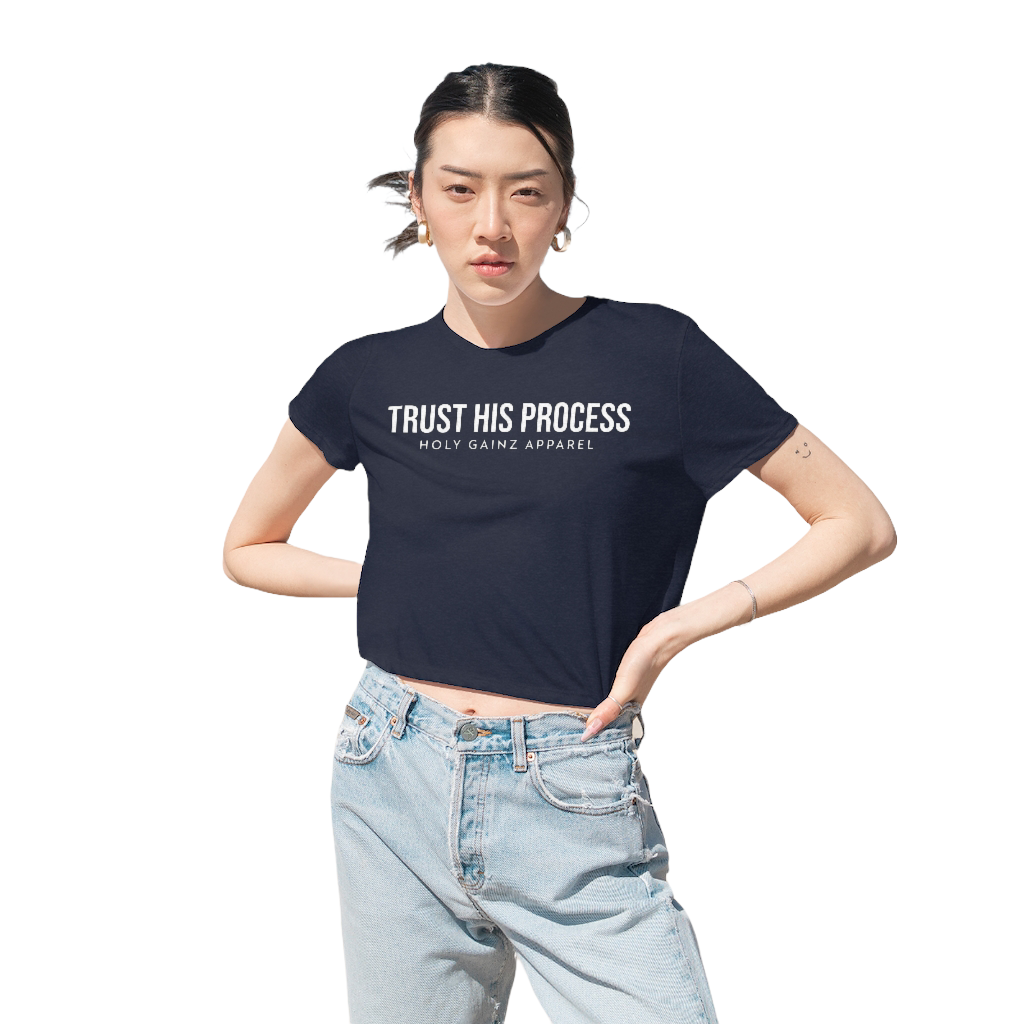Holy Gainz Apparel HIS PROCESS Women's Flowy Cropped Tee